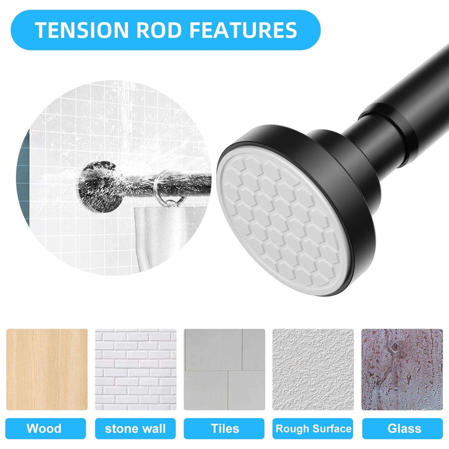 AIZESI Small Shower Pole,Tension Rods 70 To 130 Cm, 1” Diameter Spring Tension Curtain Rod, Tension Rods For Curtains, Extendable Tension Pole