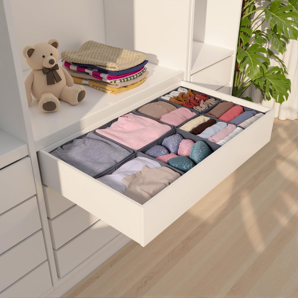 ORLISA 8-Pack Clothes Drawer Organisers, Foldable Wardrobe Storage Organiser, in 2 Sizes with Sturdy Base, Fabric Drawer Dividers for Underwear