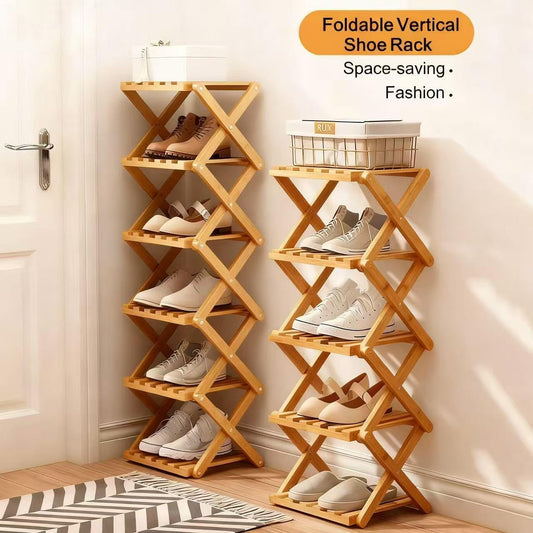 Akloya Vertical Shoe Rack Small, 5 Tier Portable Folding Shoe Storage Rack, Without Installation Free Standing Shoe Rack for Corridors