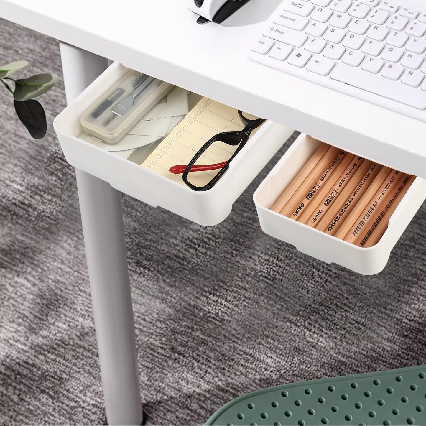 2pcs Under Desk Drawers,Under Desk Storage Drawers,Self-Adhesive Hidden