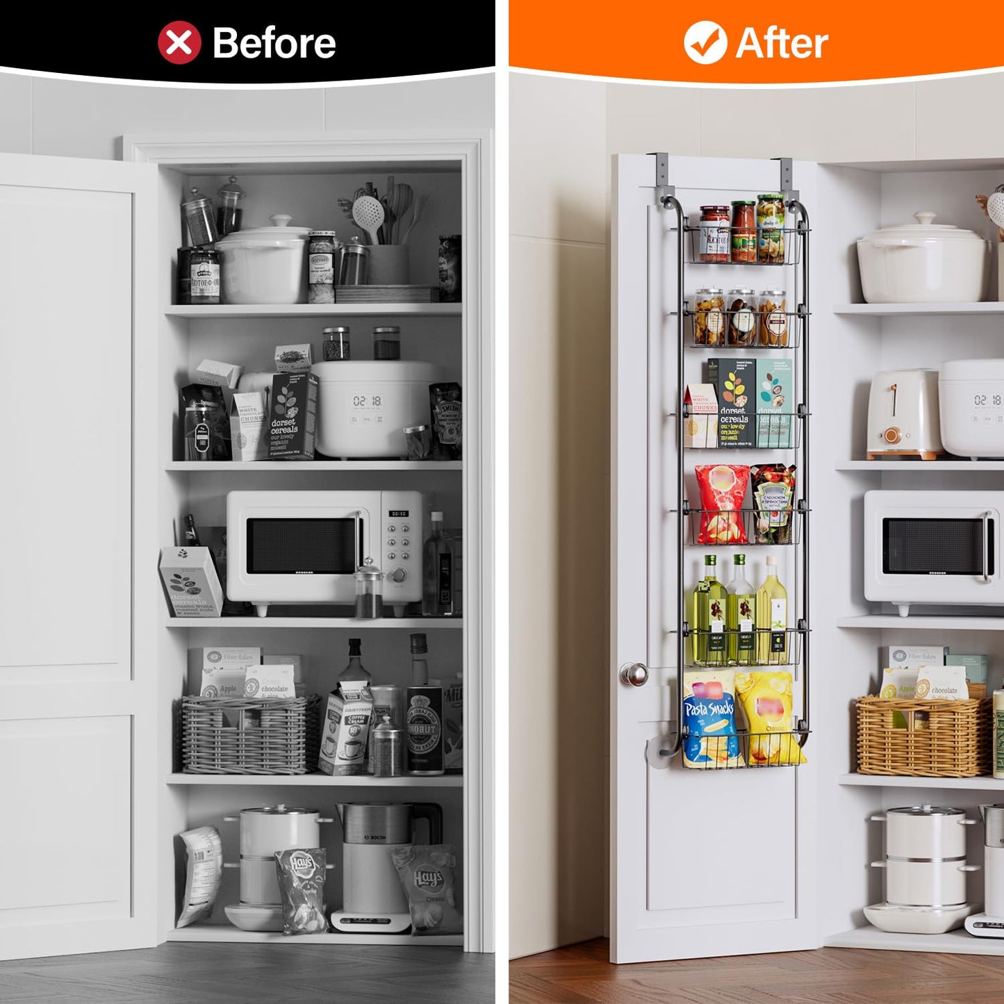 Delamu Over Door Storage, Pantry Organisers and Storage, Hanging Spice Rack Shelves for Easy Install, Cabinet Door Organiser