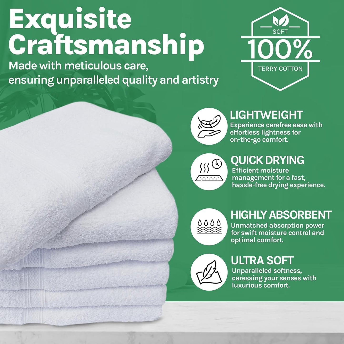 Towels N More 15X25 Hand Towels - 24 Pack White Soft 100% Cotton Ring Spun Loops - Highly Absorbent and Quick Drying Premium Fluffy and Plush Linen