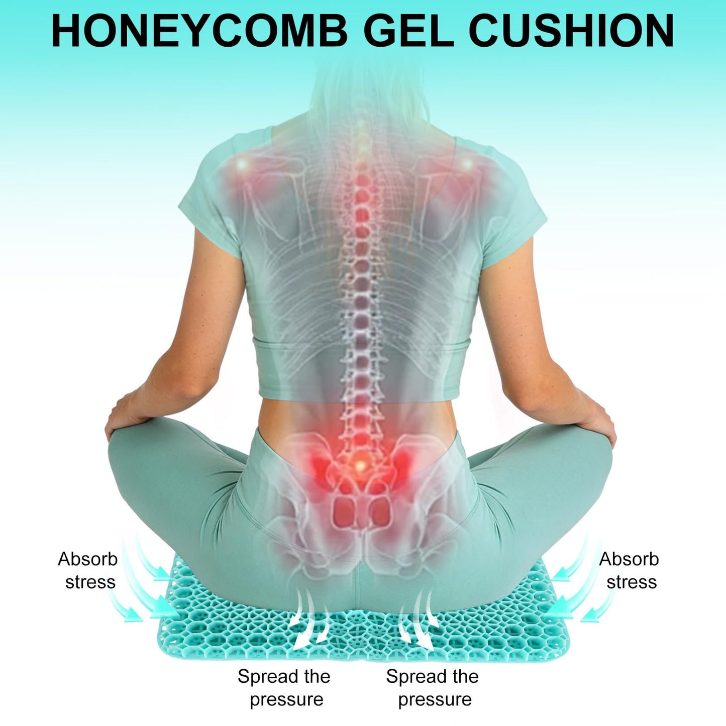 Large Gel Seat Cushion For Long Sitting,Double Thick Honeycomb Cushion With Non-Slip Covers Cushion Chair Seat Pads Gel Car Seat Cushion Breathable