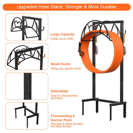 VyGrow Garden Hose Holder, Freestanding, Robust Outdoor Water Hose Holder, Improved Metal Hose Stand with 4 Spikes, Removable Garden Hose Storage Hose