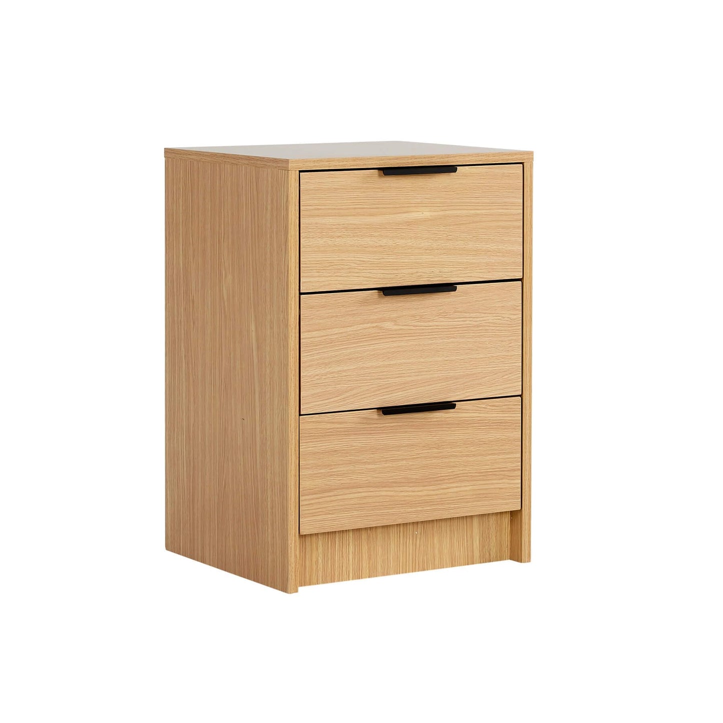 Home Source Bedside Cabinet Nightstand, 3 Drawers, Oak Effect