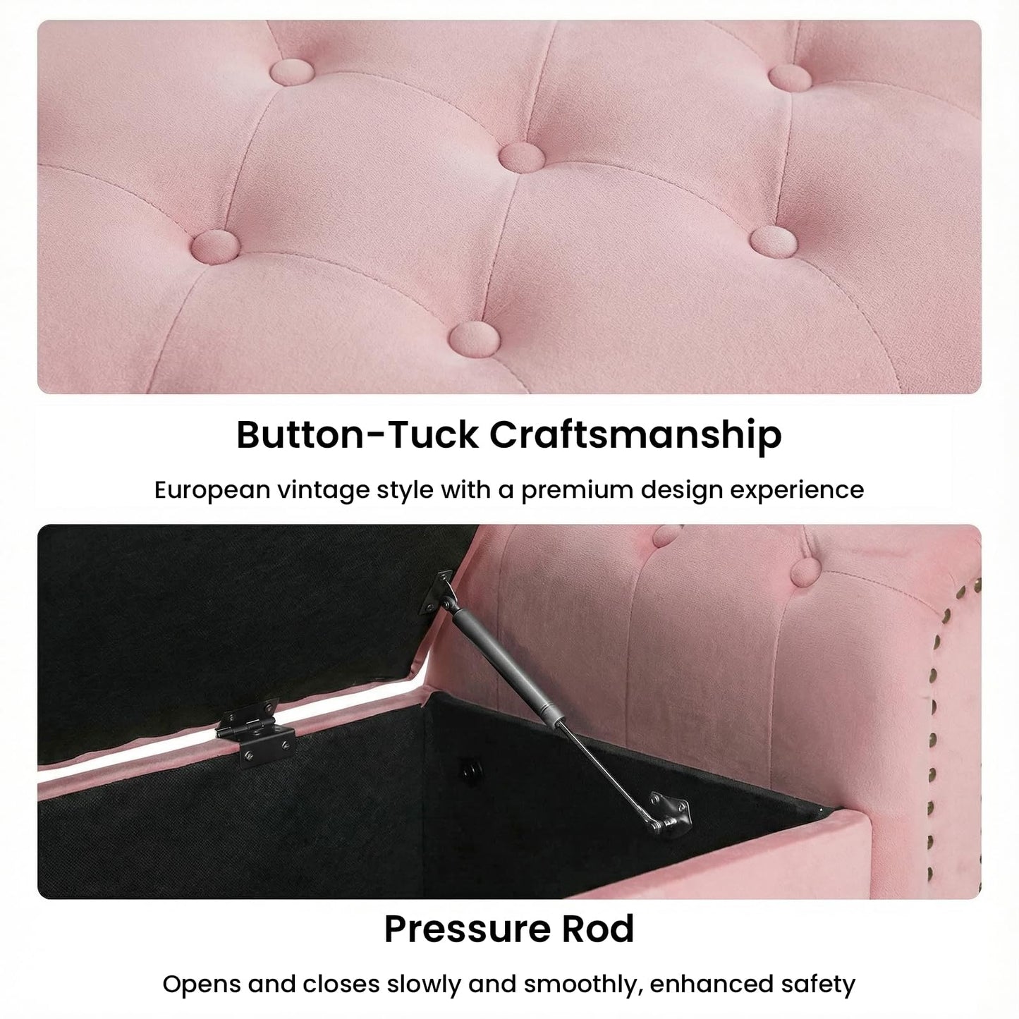 Clevich 133cm Velvet Storage Ottoman Bench, 168KG Load Capacity, Pink