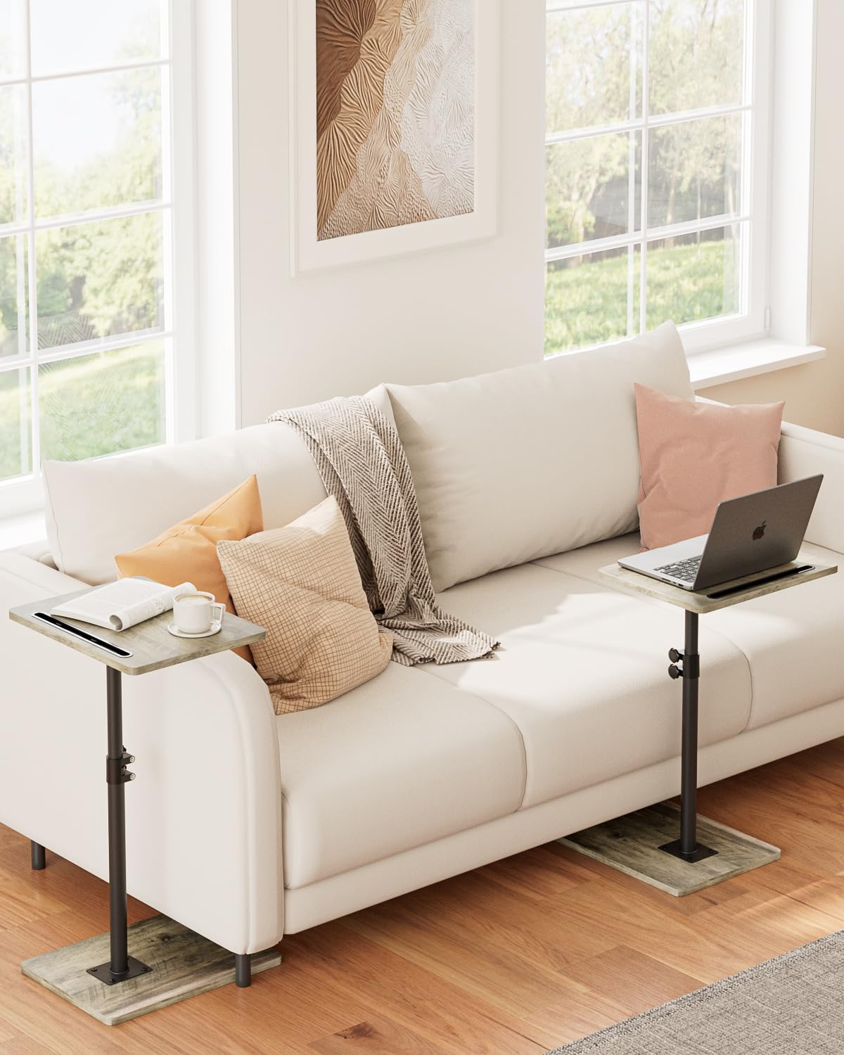 Apetaccat Side Table, C-Shaped Adjustable Sofa Table, 360°Swivel Coffee Tables,40x30x(45-83) cm,Small End Tables Bedside for Living Room