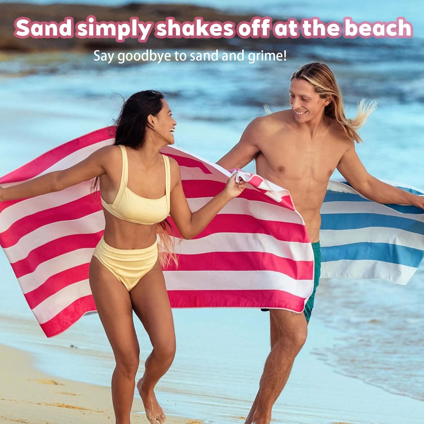 Pink Stripe Large Beach Towel,Microfibre Beach Towel,160x80cm Extra Large Sand Free Beach Towels for Adults,Soft and Lightweight Quick Dry Beach