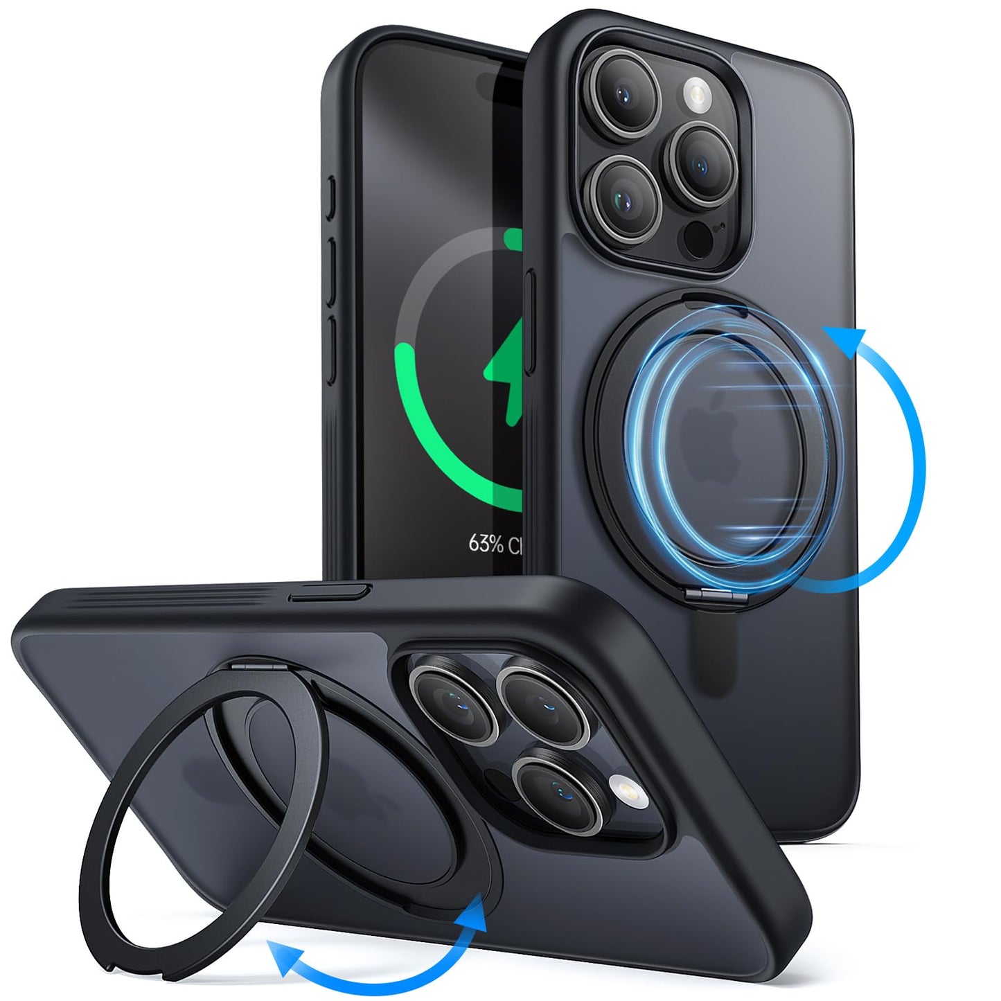 JETech 360 Degree Rotatable Ring Case for iPhone 15 Pro Max 6.7-Inch Compatible with MagSafe, Slim Shockproof Phone Cover with Stand & Ring Holder