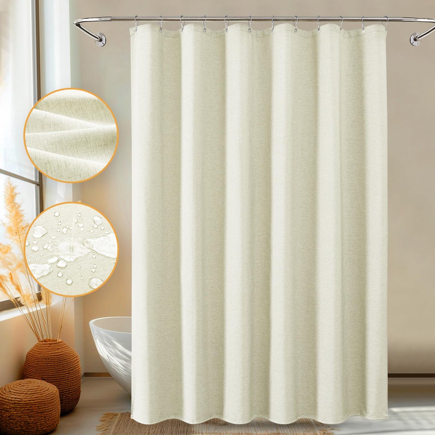 FY&XZH Extra Wide Shower Curtain, Heavy-Duty Linen-Texture Fabric Shower Curtain, Extra Soft Double-layer waterproof Shower Curtains With Smart