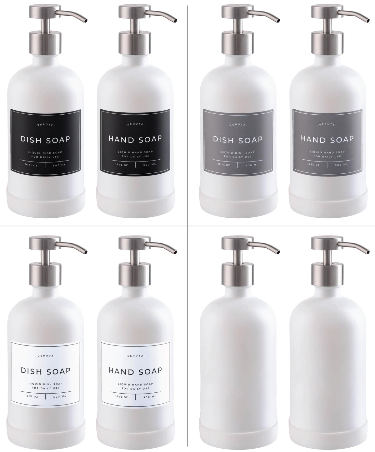 Glass Soap Dispenser Set for Kitchen & Bathroom - 2 x 500ml Refillable Glass Bottles with Stainless Steel Pumps
