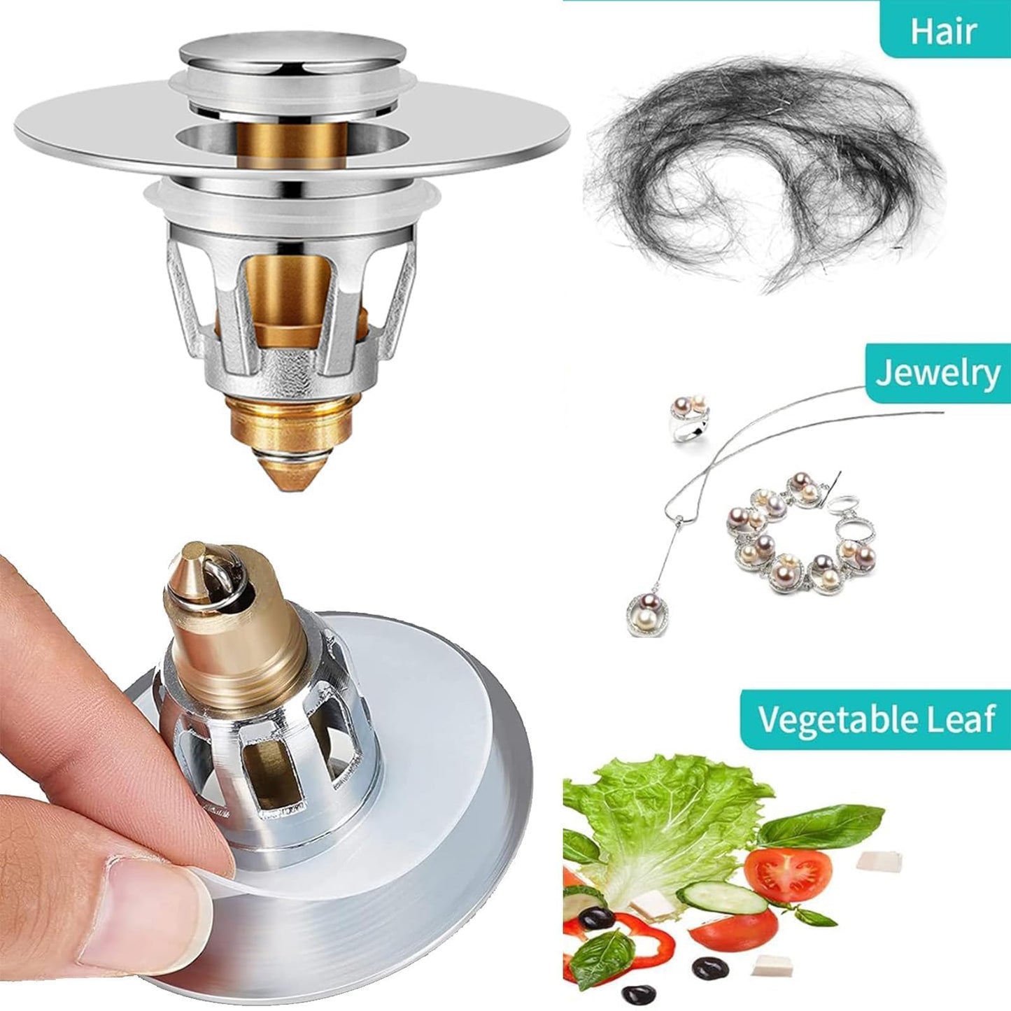 Sink Plug Replacement, Universal Bathroom Sink Plug, for 33-40 MM/28-33 MM, Pop Up Sink Hole Plug Cover with Strainer