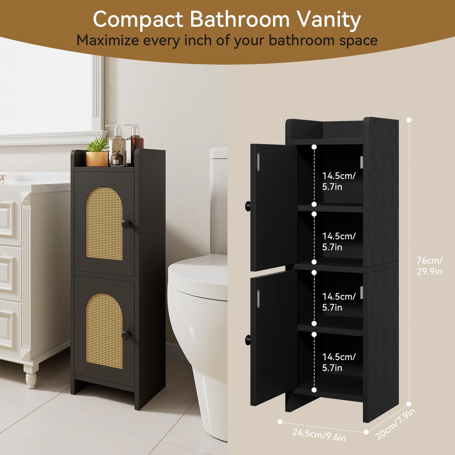 IBUYKE Small Bathroom Storage Cabinet Toilet Paper Storage Holder WBS001B