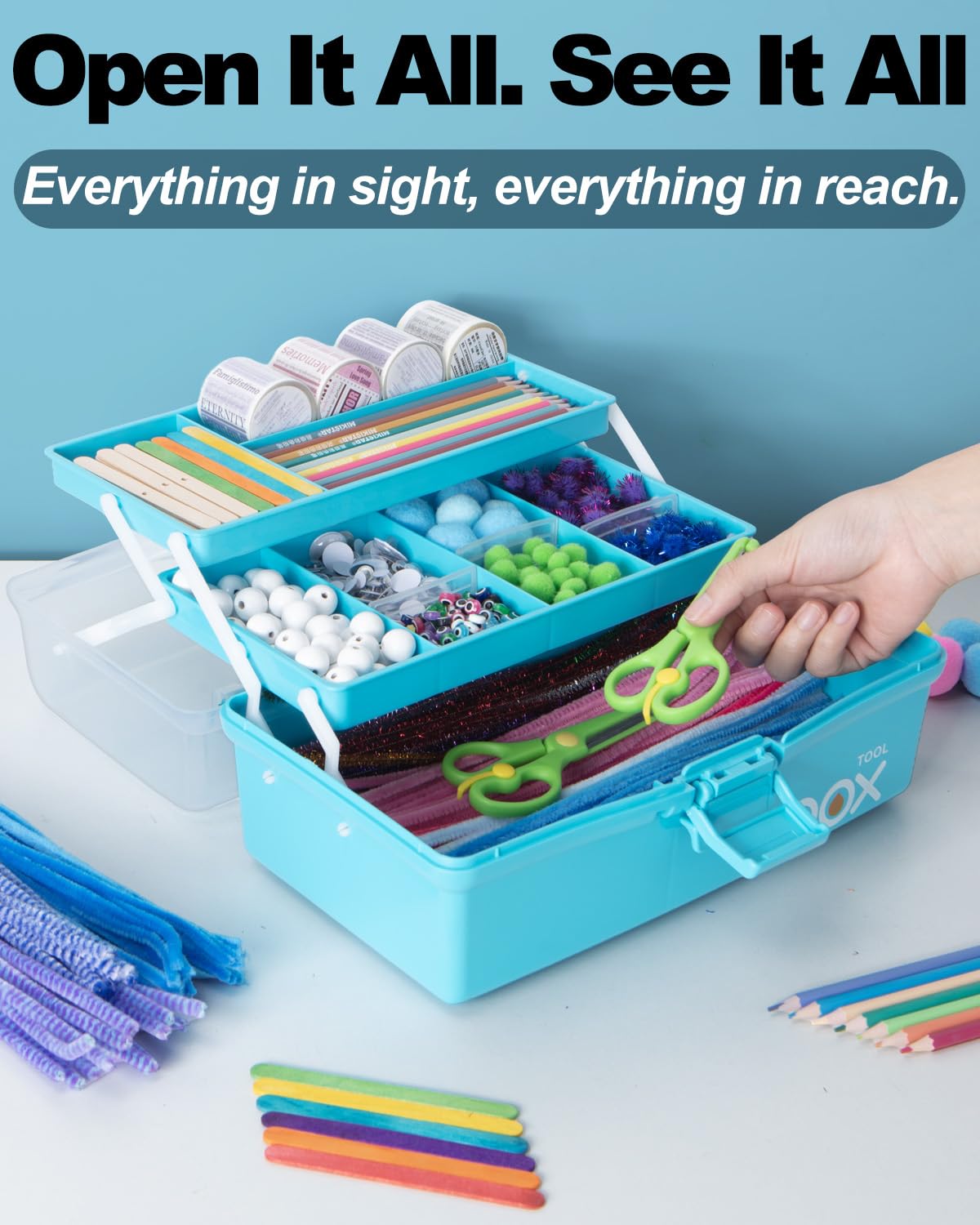 12in Three-Layer Multipurpose Storage Box Organizer Folding Tool Box/Art & Crafts Case/Sewing Supplies Organizer/Medicine Box/Family First Aid Box