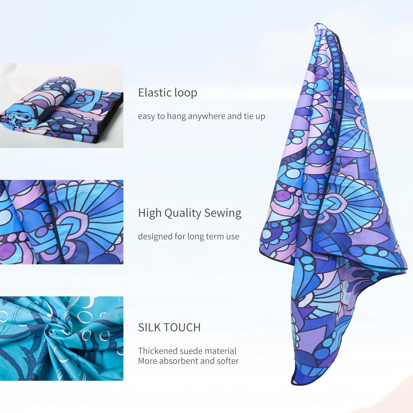 TMEOG Microfibre Beach Towels 180x80cm Extra Large Sand Free Beach Towel for Adults Compact Thin Travel Towel Women Men Lightweight Swim Pool Yoga
