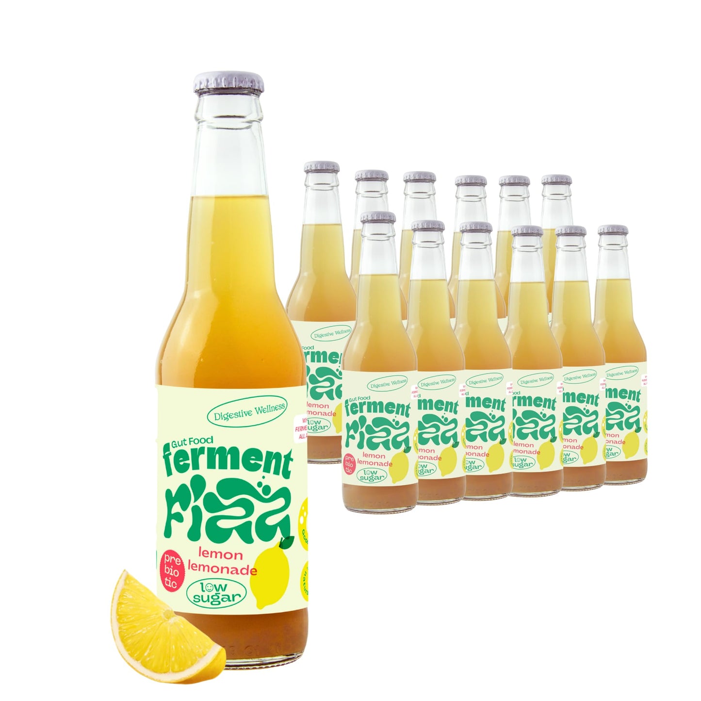 Ferment Fizz Lemon - Lacto-Fermented Sparkling Lemonade - 4.5g Prebiotic Fibre - Functional Fizzy Drink with Gut Health Support - Healthy Kombucha