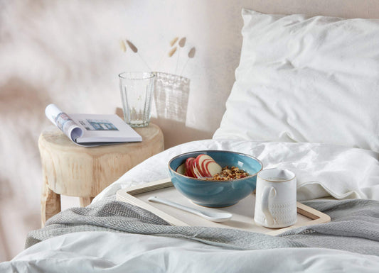 Denby - Azure Haze Blue Cereal Bowls Set of 4 - 820ml Stoneware Ceramic Bowls For Porridge, Soup - Dishwasher Safe, Microwave, Freezer Safe - Blue,