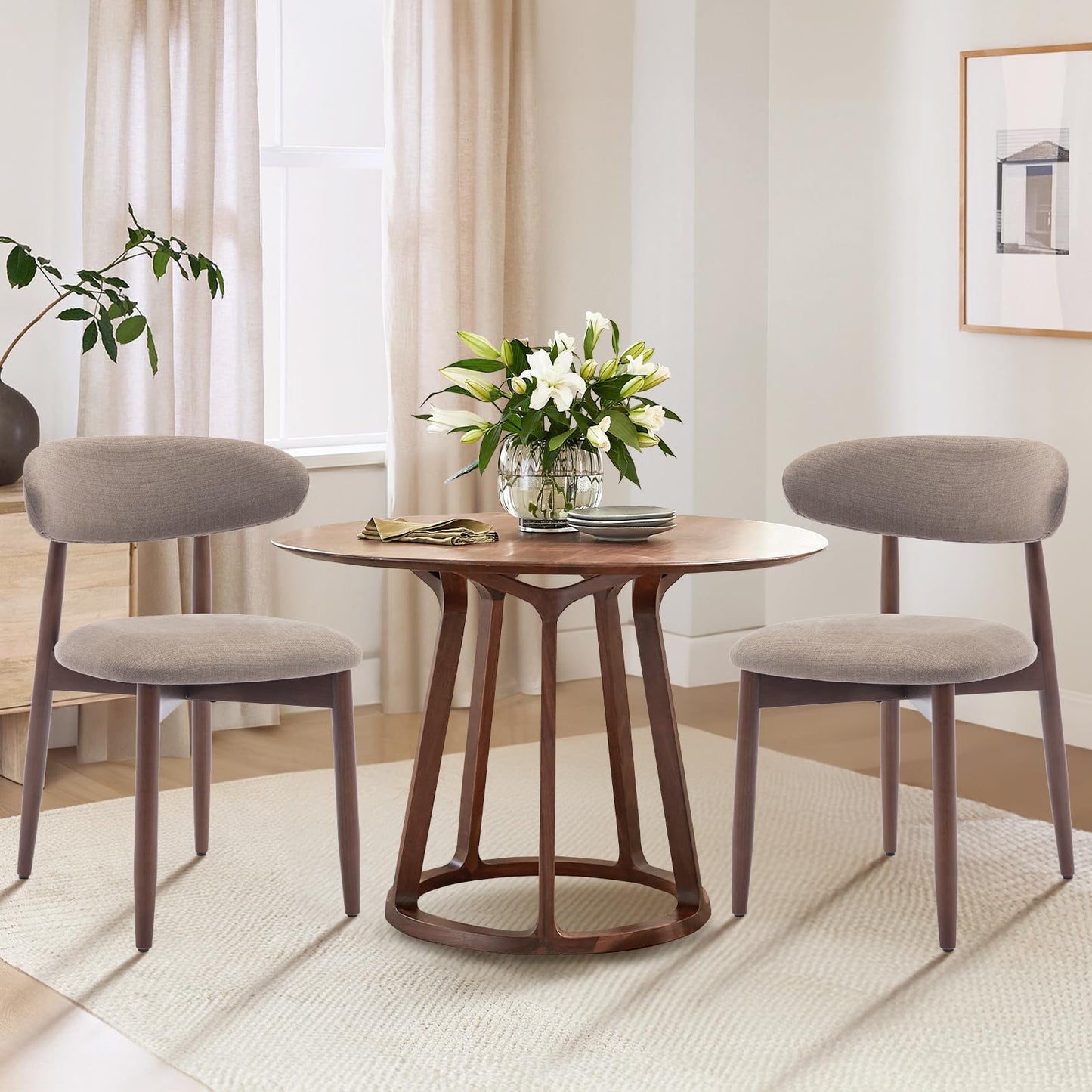 COLAMY Modern Dining Chairs Set with Wooden Legs – Upholstered Fabric Dining Room Chairs with Curved Backrest, Soft Cushion Seat