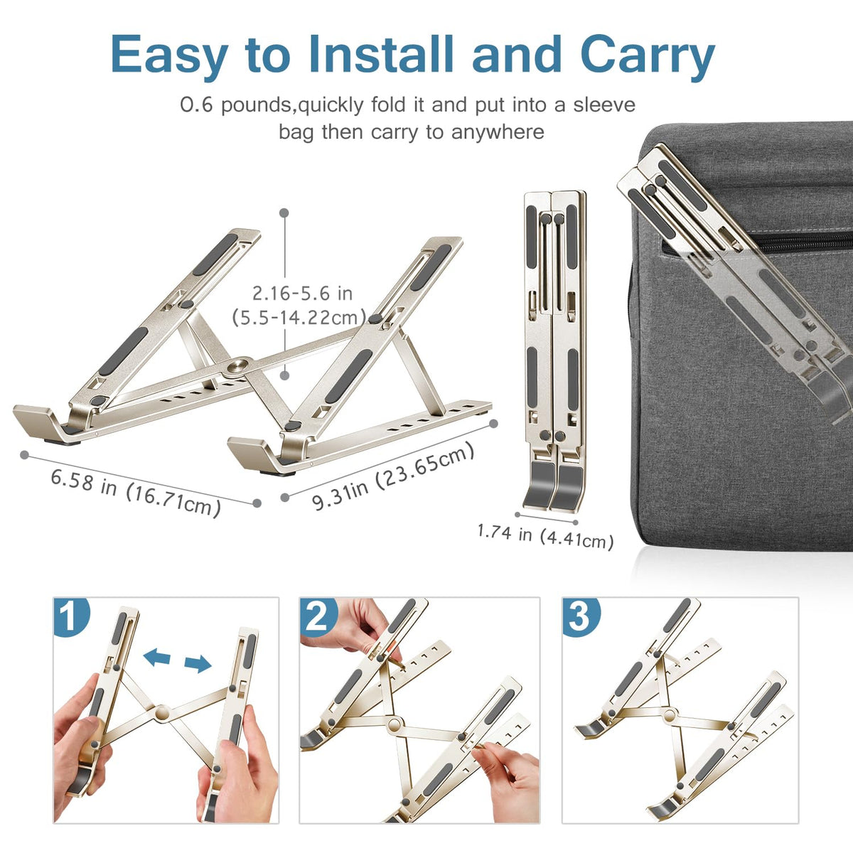 ivoler Laptop Stand, Laptop Holder Riser Computer Tablet Stand, 6 Angles Adjustable Aluminum Ergonomic Foldable Portable Desktop Holder Compatible