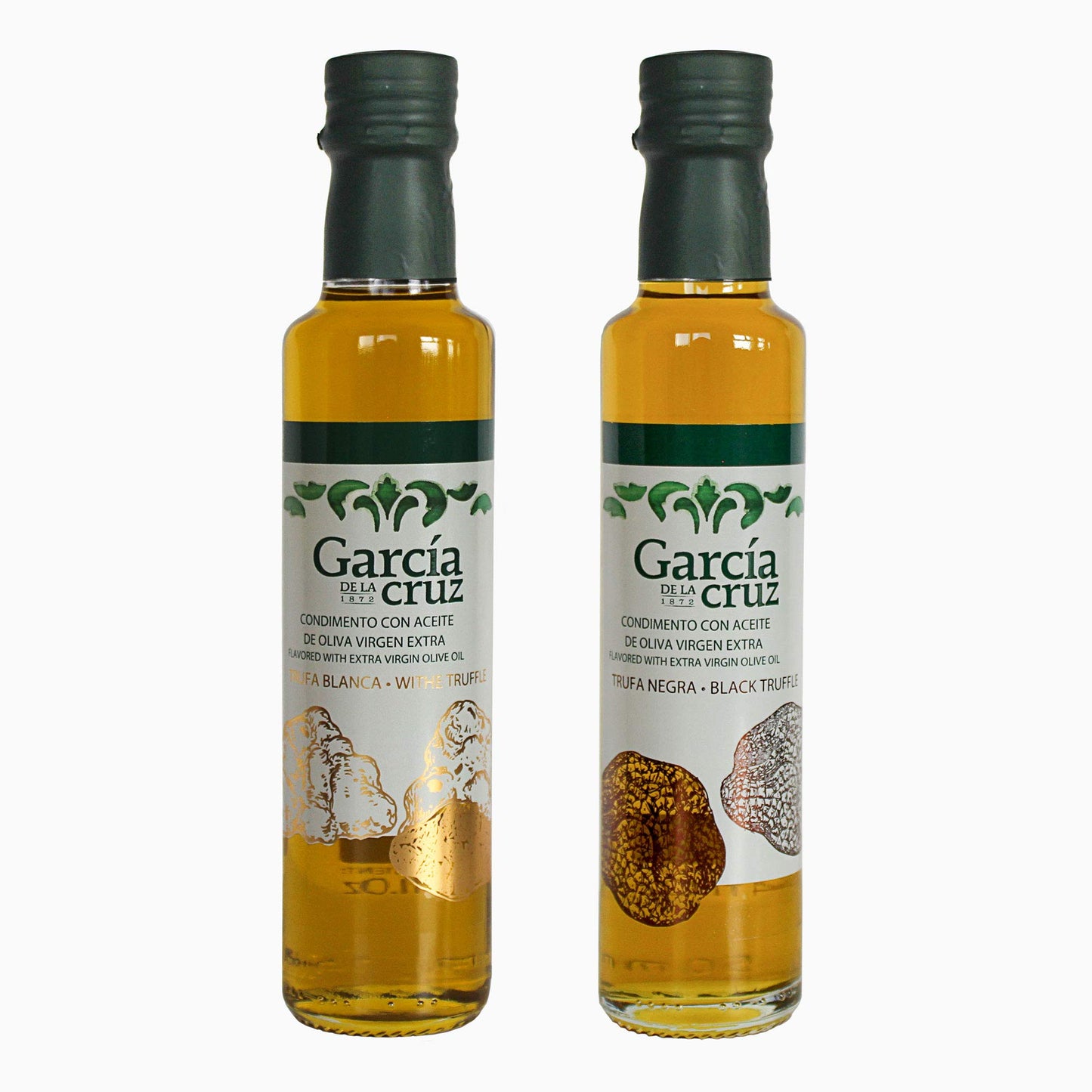 GARC?A DE LA CRUZ - Extra Virgin Olive Oil, Gift Set, Aromatised Oil, White Truffle and Black Truffle, Sourced in Spain, Montes de Toledo, Glass