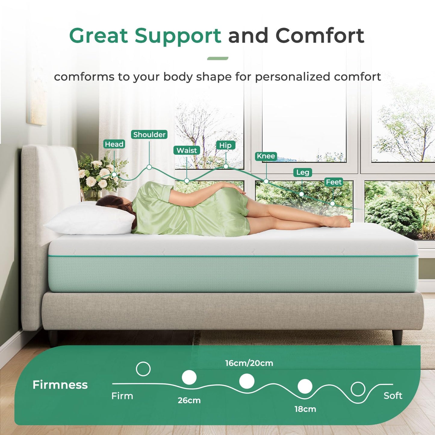 Uliyati Single Mattress Gel Memory Foam Mattress Medium 90x190x20CM