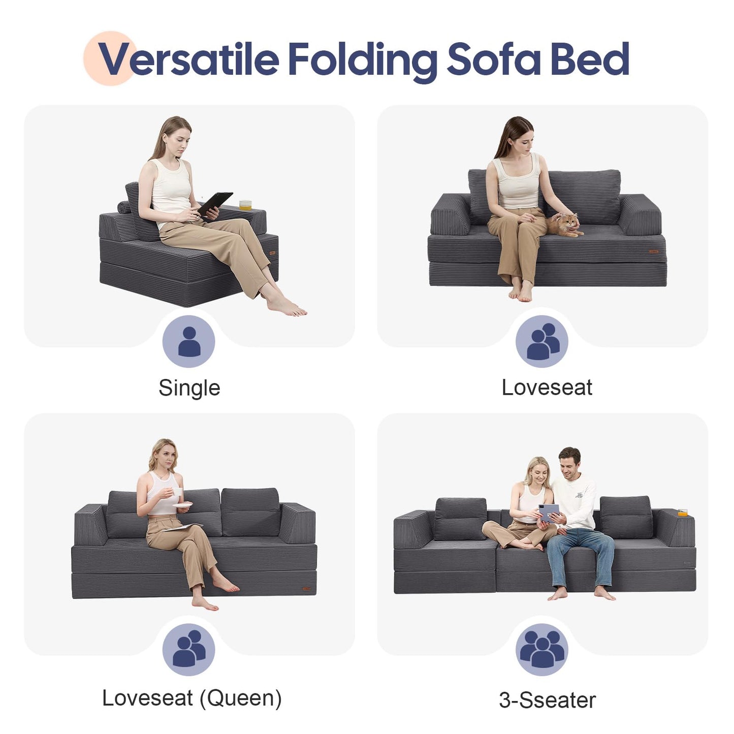 MeMoreCool Folding Sofa Bed Single, Convertible Boneless Couch with Pillow