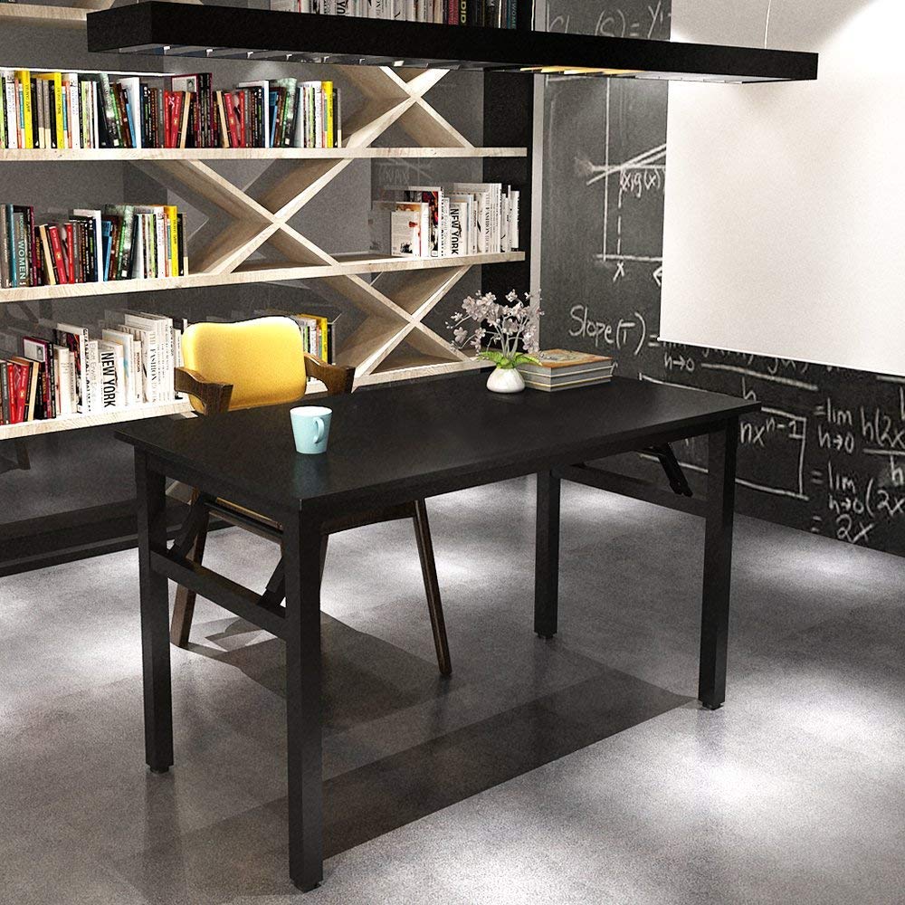 sogesfurniture Folding Table Office Study Writing Desk Workstation Dining Table, No Install Needed, 100x60x75cm, Black BHEU-LP-AC5BB-100