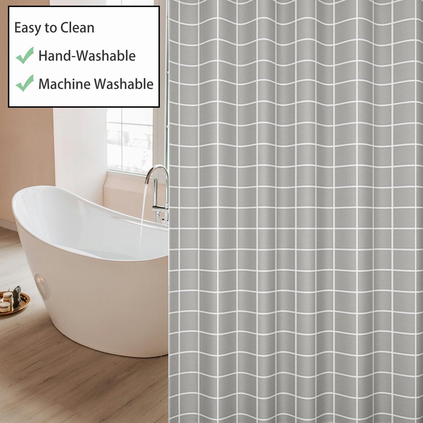 zhaoyeqing Grey Shower Curtain - 180 x 200 cm - Shower Curtain for Bathroom - Mould Proof and Mildew Resistant Washable Bathroom Curtains