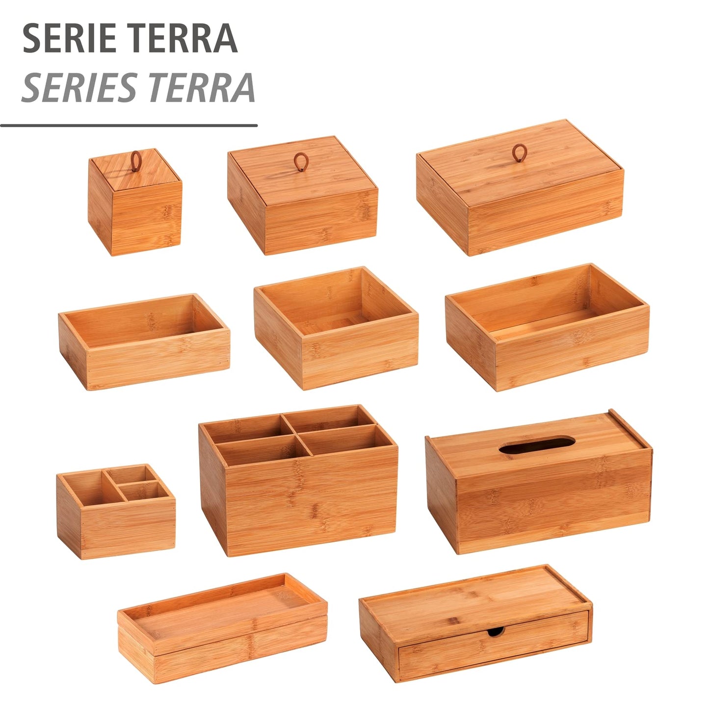 WENKO Terra Bamboo Organiser Box with 3 Compartments - Storage Box, Bathroom Basket, Bamboo, brown, Maße (B x H x T): 24 x 6 x 10 cm