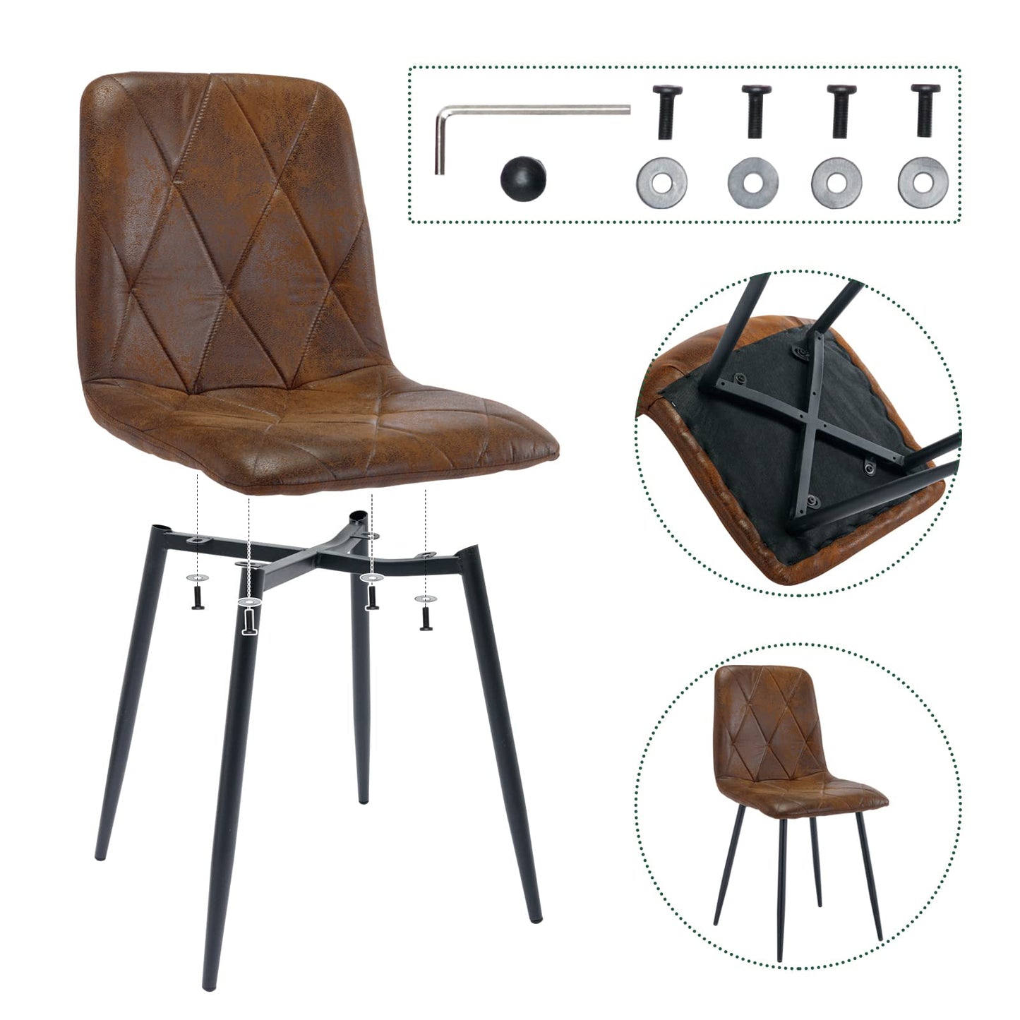 Set of 4 Dining Chairs for Dining Room, Faux Suede Kitchen Chairs, Brown
