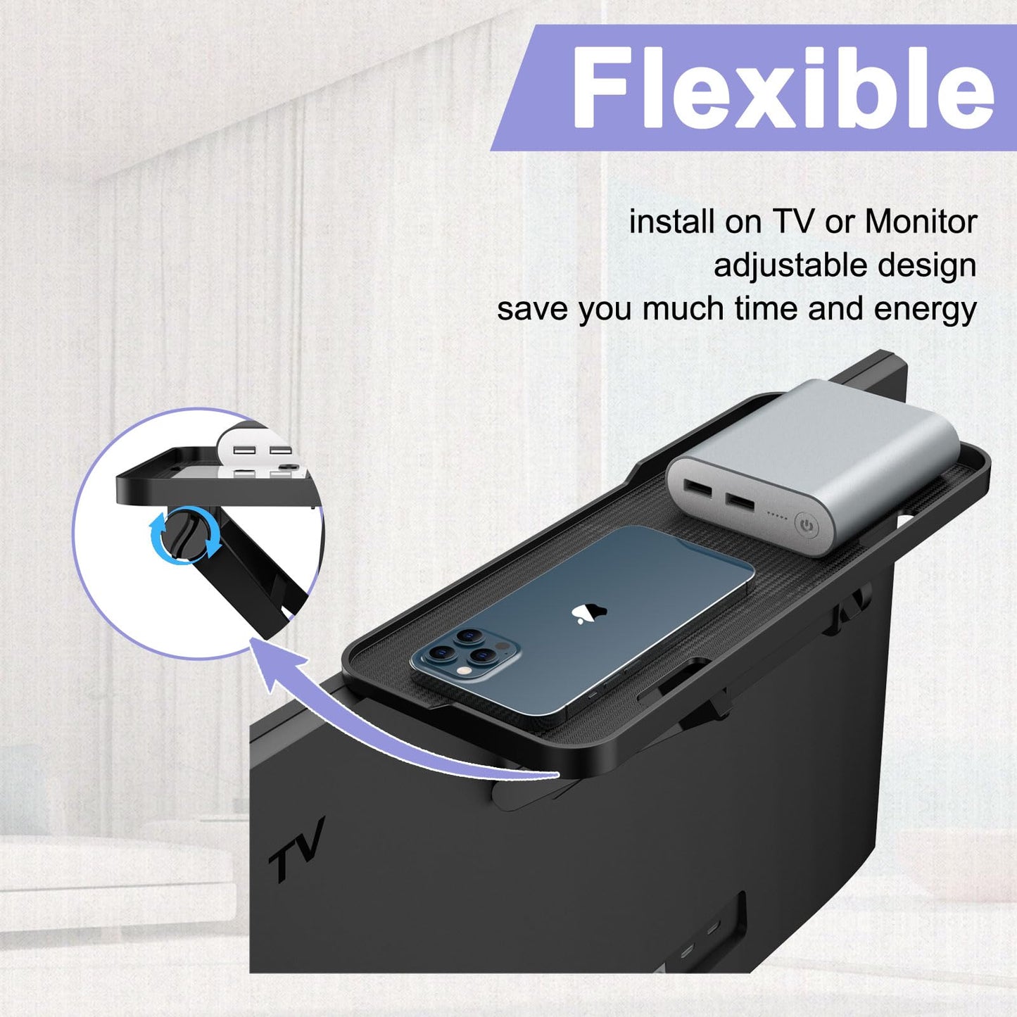 JXMTSPW TV Top Shelf Screen Adjustable Monitor Top Shelf Storage Bracket Tray Mount Computer Bracket for Cellphone Stand, Media Boxes, Game Console