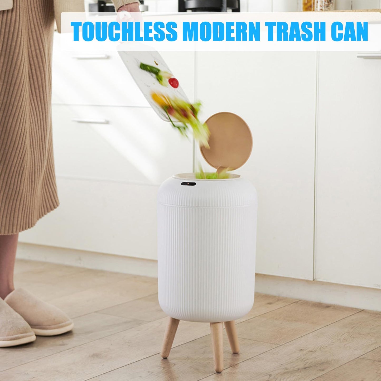 Automatic Bathroom Bin with Lid,Smart Touchless Bedroom Bin with Legs, Plastic Modern Sensor Waste Garbage Motion Trash Can for Bedroom Office Living
