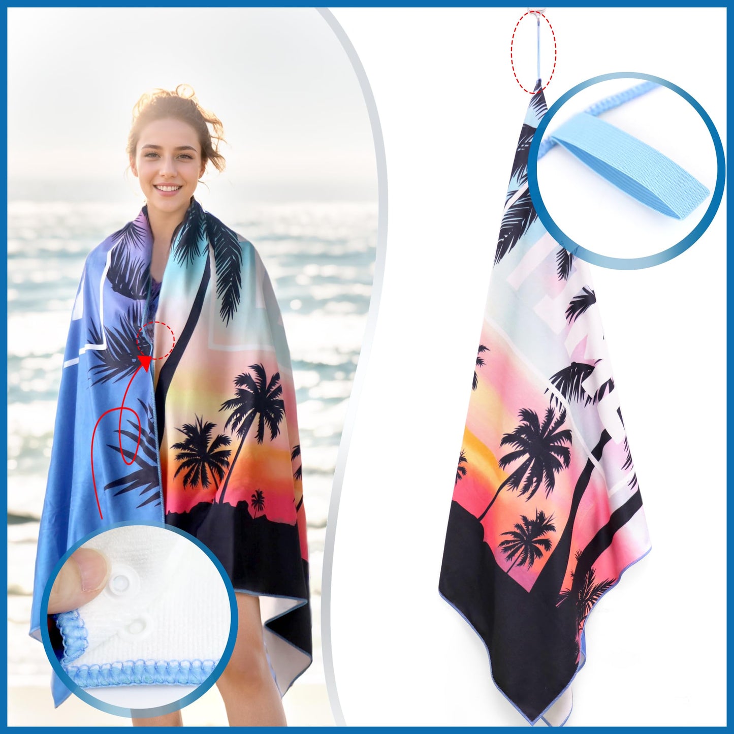ZIOSINM Microfiber Beach Towels for Adults, 180 * 90cm Quick Dry Sand Free Oversized Extra Large Beach Towel for Beach, Swimming, Travel, Yoga, Gym