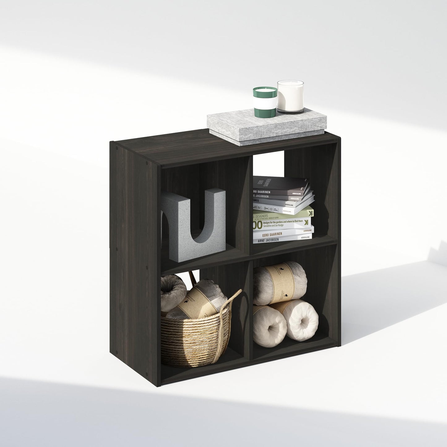 Furinno PELLI Book Shelf, 4-Cube Bookshelf, Cube Storage Organizer Bookcase, 11.7 x 23.7 x 23.8, for Living Room, Bedroom, Home Office, Espresso