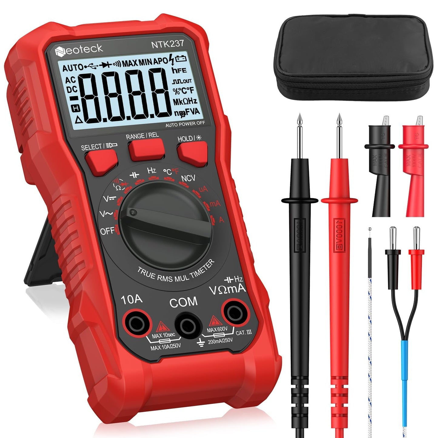 Neoteck 2000 Counts Digital Multimeter Voltmeter Tester with NCV, LCD for AC/DC Voltage&Current, Resistance, Capacitance, Live Wire, Frequency,