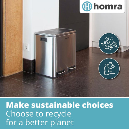 Homra Dual Kitchen Bin 30l Double Rubbish Bins 2x15l 2 Compartment Pedal System Twin Section Waste&Recycling Separation Soft Close Design