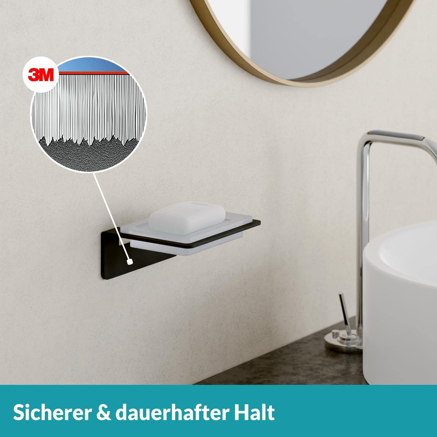 WEISSENSTEIN Soap Dish self adhesive - 100% Stainless steel and glas - Wall mounted bathroom accessories