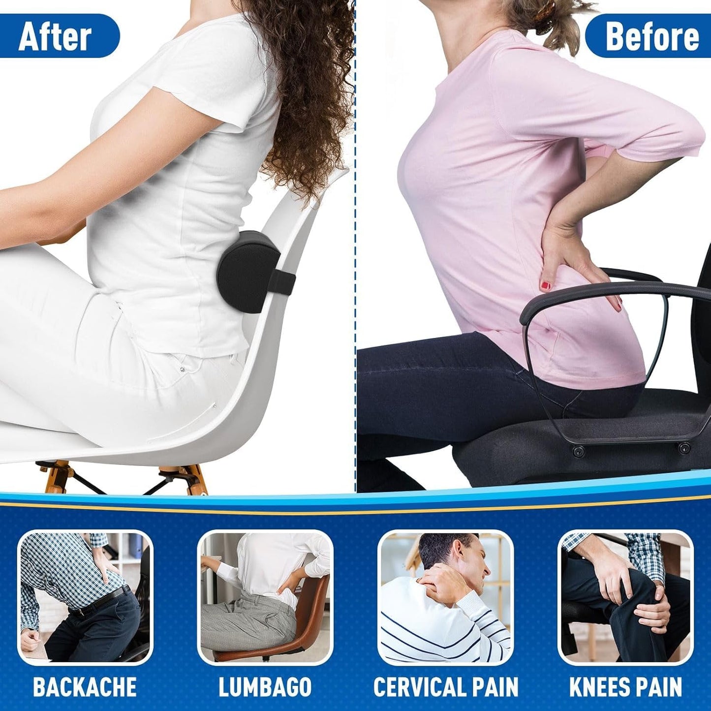 Lotusland Lumbar Roll Pillow for Lower Back Pain Relief – Memory Foam Lumbar Support Pillow with Washable Cover & Elastic Strap