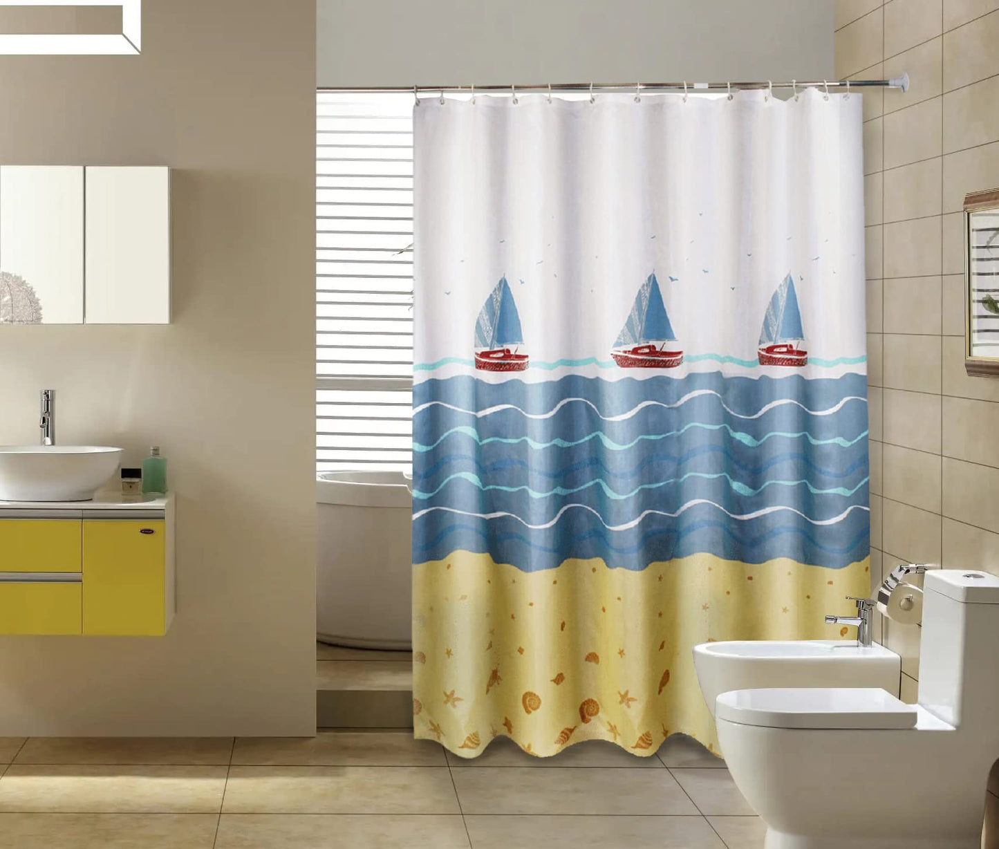 GONOVE Shower Curtain 240 x 200cm Mildew Resistant Waterproof Thicken Polyester Fabric Sail Boat Bathroom Shower Curtain Liner Long Washable Bath