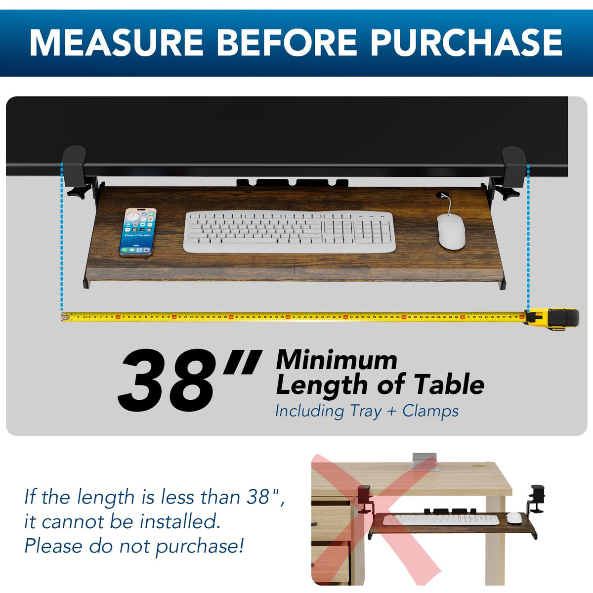 AX WABER Keyboard Tray Under Desk Pull Out with Extra Sturdy C Clamp Mount System, 833