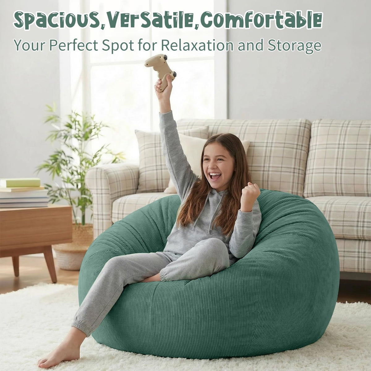 Nobildonna 3 ft Bean Bag Chair Cover No Filler for Adults and Kids 300L Extra Large Stuffed Animal Storage Bean Bag Washable Soft Premium Corduroy