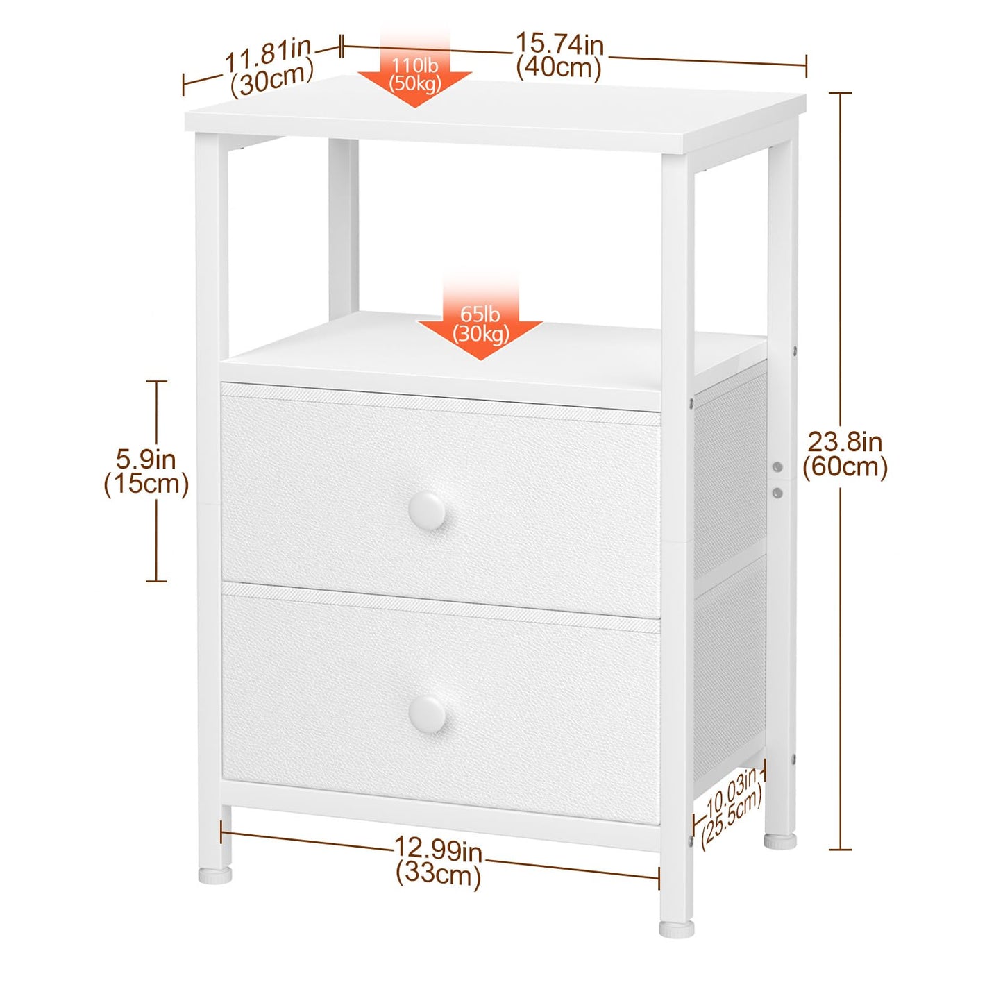 LOAKEKEL Bedside Table, Side Tables Set of 2 with 2 Fabric Drawers