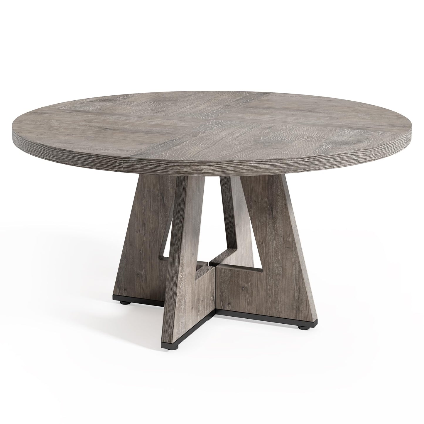 LITTLE TREE Round Dining Table for 4-6 People, 47 Inches Dining Room Table with Wooden Pedestal Base, Grey Dinner Tables