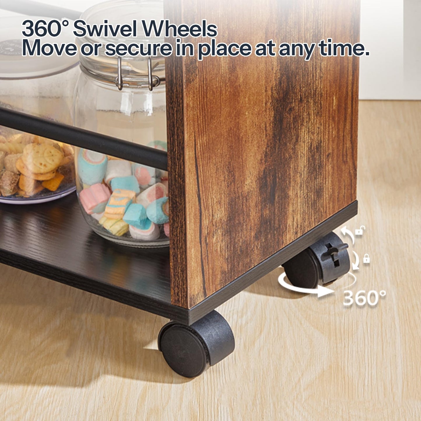 HOOBRO Slim Storage Trolley, Narrow Kitchen Cart for Small Space, Slide Out Kitchen Trolley on Wheels, 4-Tier Rolling Utility Cart with Handle