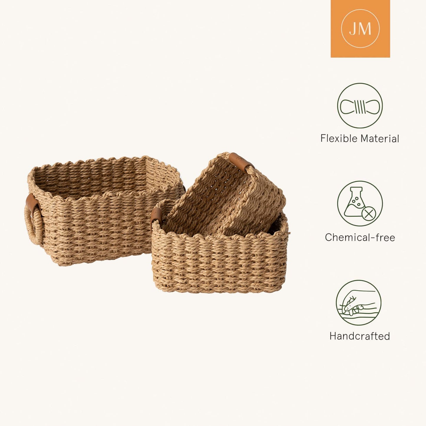 LA JOLIE MUSE Small Wicker Baskets for Organizing, Paper Rope Desert 3 Pack