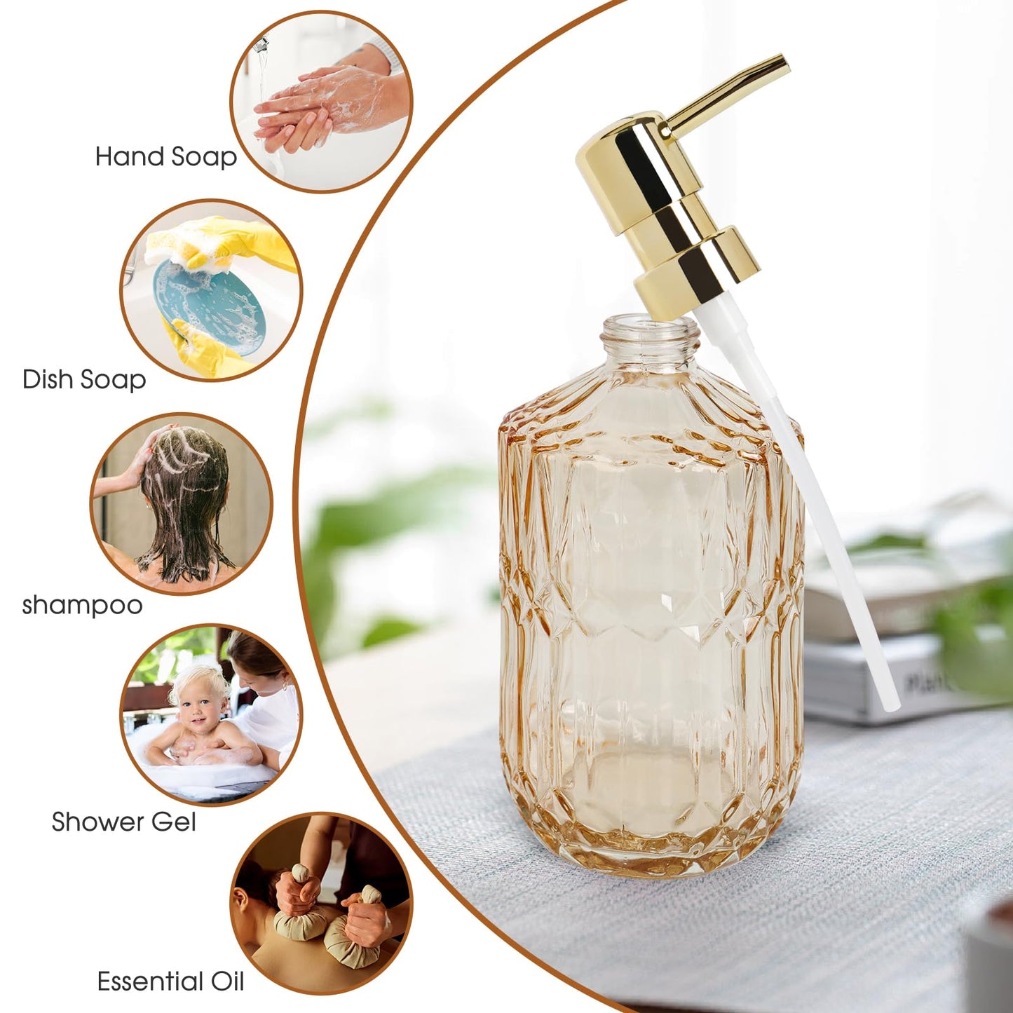 2 Pcs Glass Soap Dispenser with Pump, 13.5 Oz/400 ml Washing up Liquid Dispenser, BPA Free Refillable Non-slip Pump Bottle for Shampoo