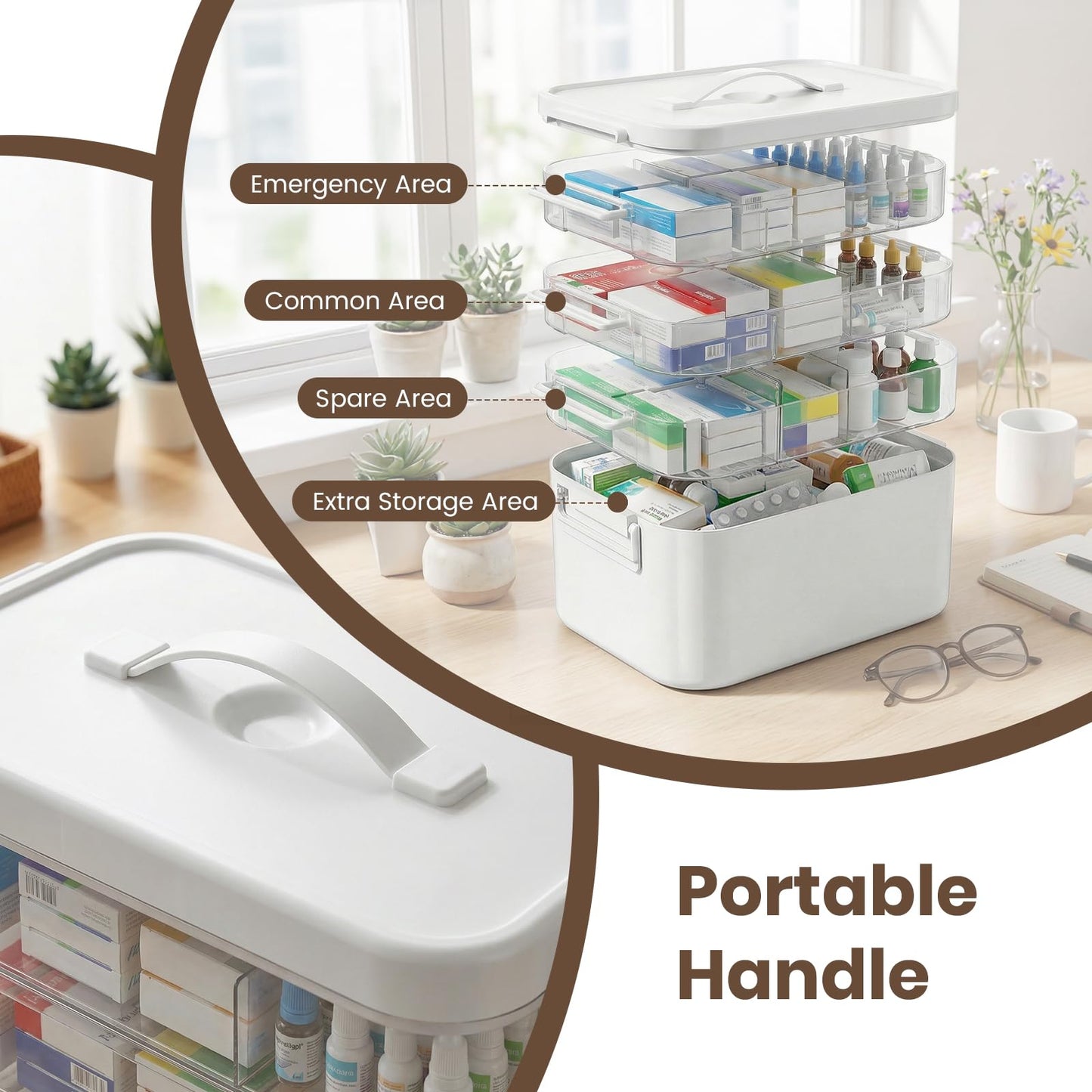 Kryndle Medicine Storage Box, 4 Layer Medicine Box with Compartments