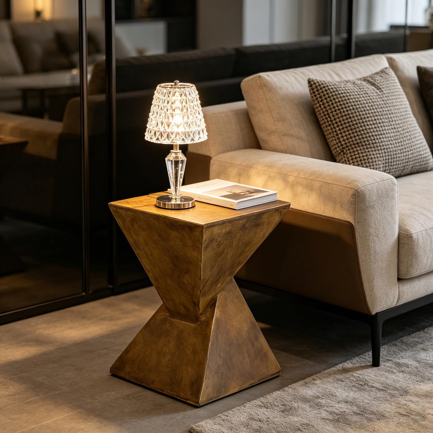 Concrete Art Side Table Lightweight: Modern Accent Table 30.5x30.5x46cm Brown Bedside Sofa Sides Tables Sitting Chair End Table for Living Room