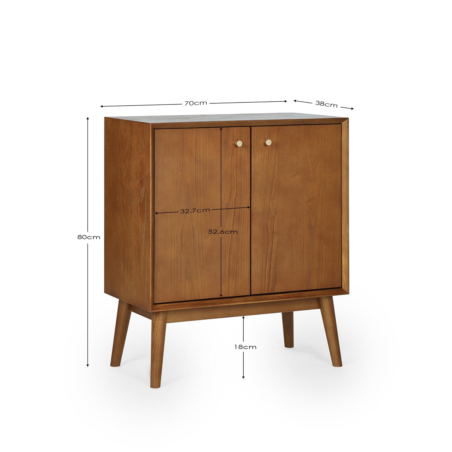 Julian Bowen Lowry Small Sideboard, Cherry Ash - H80 x W70 x D38cm