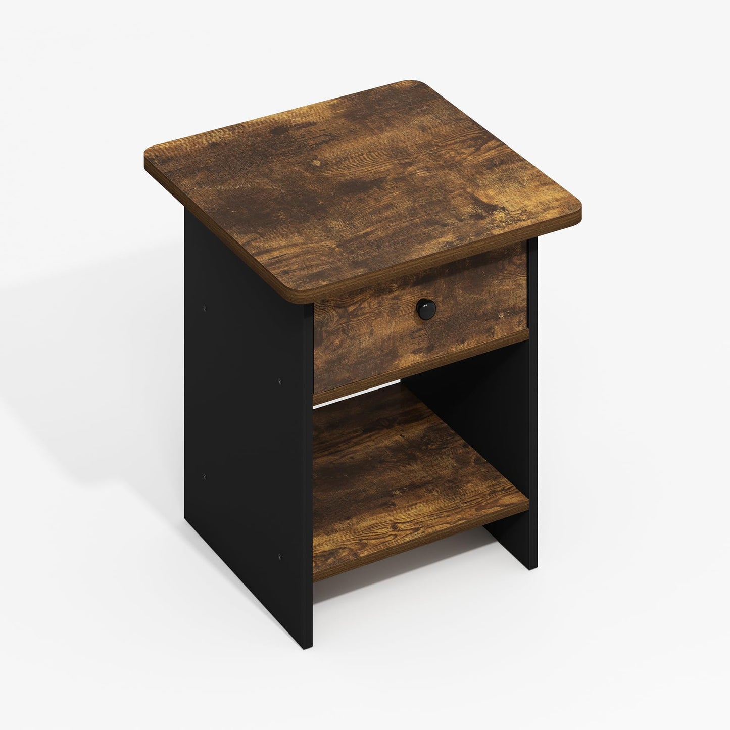 Furinno MODERN Side Table, Square End Table with Storage Bin, Round Corner Night Stand, Bedside Table with Storage Shelf, for Living Room, Bedroom